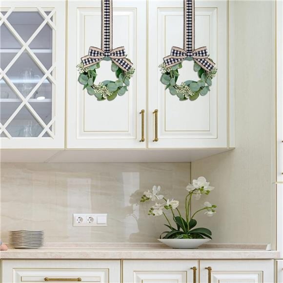 2Pieces 9Inch Mini Eucalyptus Wreath for FrontDoor Small Wreath Green Artificial - Picture 4 of 6